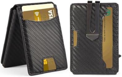Carbon Fiber Wallet for Men, Minimalist Slim Mens Wallet with Money Clip, Pop Up Card Wallet 9-12 Cards, Metal Credit Card Case in Magnetic Flip
