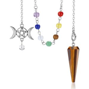 CrystaTears Tiger Eye Healing Crystal Pendulum for Divination Natural Hexagonal Chakra Quartz Crystal Point Stone Dowsing Pendulum for Wicca Witchcraft Reiki Healing Meditation Scrying