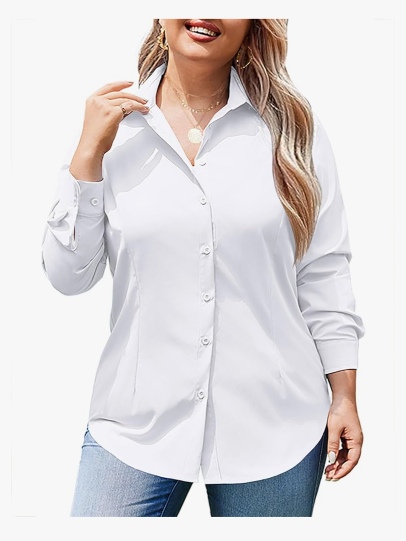 IN'VOLAND Women's Plus Size Button Down Shirts Long Sleeve Collared Casual Shirt Office Work Blouse Tops, Size XL