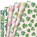 AnyDesign 12 Sheet Tropical Gift Wrapping Paper Flamingo Cactus Pineapple Palm Leaves Gift Wrap Paper Bulk Green Pink Hawaii Style Art Paper for Summer Wedding Baby Shower Birthday, Folded Flat
