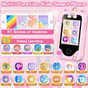 Kids Smart Phone for Girls Toys, Gifts for 3-10 Year Old Girl Boy Christmas Birthday Kids Toys, 2.8" Touchscreen Toddler Learning Cell Toy Phone with Dual Camera, Game, Music Player, 8GB Card Pink