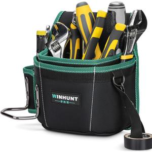 Tool Belt Pouch, 600D Oxford Waterproof Tool Holder, 12 Pockets, 45-inch Waist Belt, Black/Green (Large)