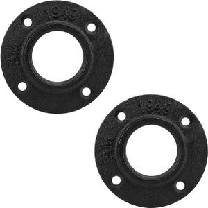 Industrial Pipe Floor Flange, Heavy Duty Malleable Iron Pipe Fittings, Wall Mounted Vintage DIY Threaded Flange for Decoration Pipe Fitting Project, Black(2 Pack, 1.5 Inch)