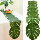 AerWo 4Pcs Artificial Palm Leaves Table Runners 72 Inch, Tropical Palm Leaves Table Runner Faux Leaf Table Cloth for Wedding Hawaiian Luau Jungle Summer Party Tropical Baby Shower Table Decorations