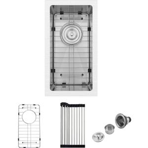 Bar Sink - PEPO Small Kitchen Sinks Undermount Stainless Steel Wet Bar Sink 16 Gauge Single Bowl with Accessories, High-end Handmade Basin for RV Outdoor (Stainless, 10"x18"x8"), 10"x18"x8" without Glass Riser