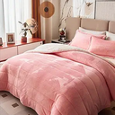 3-Layer Thick Bed Blanket Twin Size Blush Pink for Girls, Soft Plush Velvet Sherpa Blanket with 2 Pillow Shams Heavy Warm for Winter, Breathable n Washable, Pink