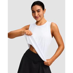 Women's Workout Tops Racerback Athletic Tank Tops Sleeveless Loose Fit Yoga Running Gym Shirts for Women (A White, Large)