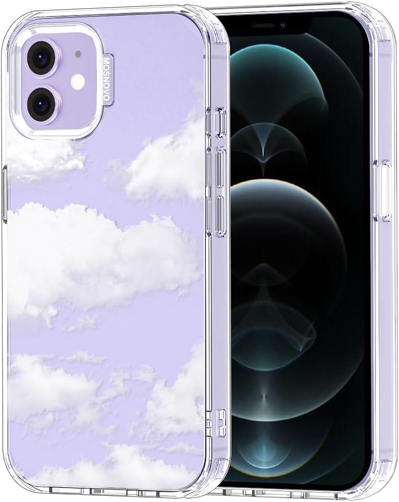 MOSNOVO Case for iPhone 12 & iPhone 12 Pro, [Buffertech 6.6ft Military-Grade Drop Protection] [Anti Peel Off Tech] Clear TPU Bumper Phone Case Cover Design - Cloud