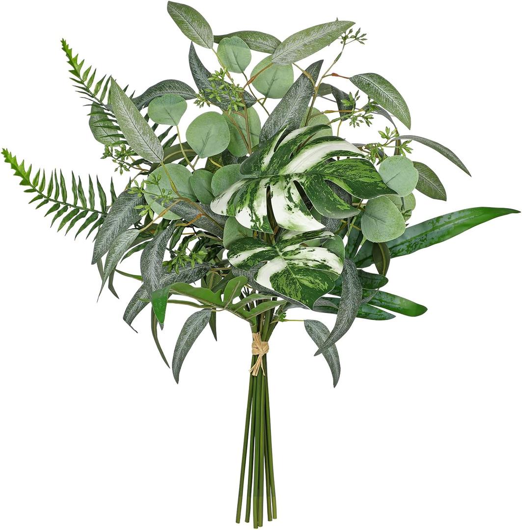 Artificial Greenery Stems Box Set, 5 Kinds Mixed Eucalyptus Leaves Silver Dollar Fern Monstera Leaf Faux Plants Bulk for DIY Bouquets Wedding Floral Arrangements Table Centerpieces Vase Decor (Type 1)