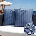 Kevin Textile Outdoor Waterproof Throw Pillow Covers Pack of 2 Weaving Texture Water Resistant Outside Decorative Cushion Covers for Garden Patio Tent Balcony Bench Couch Sofa 18x18 Inch, Navy Blue