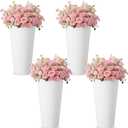 4 Pack Flower Buckets 9.84 Inch Plastic Flower Vases Modern Round Vases for Centerpieces Floral Display Decorative Buckets for Table Home Wedding Decorations (White)