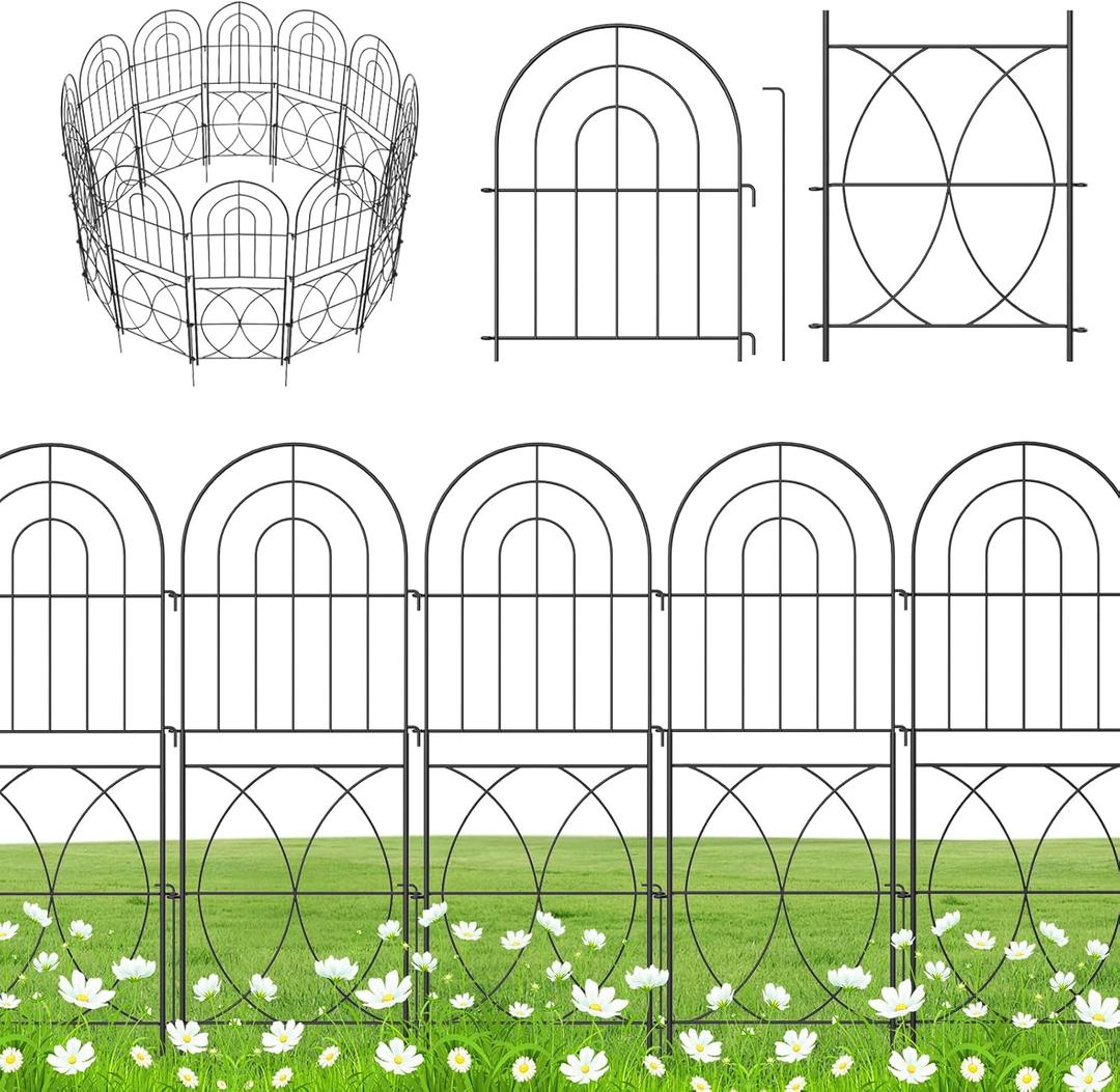 Decorative Garden Fence, No Dig Rustproof Metal Wire Fencing Border Animal Barrier, Flower Edging for Landscape Patio Yard Outdoor Decor (XK-12PACK)