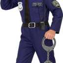 Police Costume for Kids Policeman Uniform for Boys Cop Suit for Girls Career Day Dress Up Role Play Halloween (Blue, L)