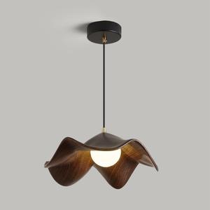 Nordic Creative Resin Lotus Leaf Chandelier Japanese Wave Linear Lamp G9 Wood Grain Bedroom Lamp is Suitable for Country Houses, bedrooms, Living Rooms and Dining Rooms (40cm, Dark)