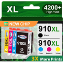 910XL 910 Ink Cartridges High Yield Replacement for HP 910XL Ink Cartridges Combo Pack for HP 910 Ink Work for HP OfficeJet Pro 8020 8010 8025 8035 8028 8030 8015 8018 8022 Printer (4 Pack)