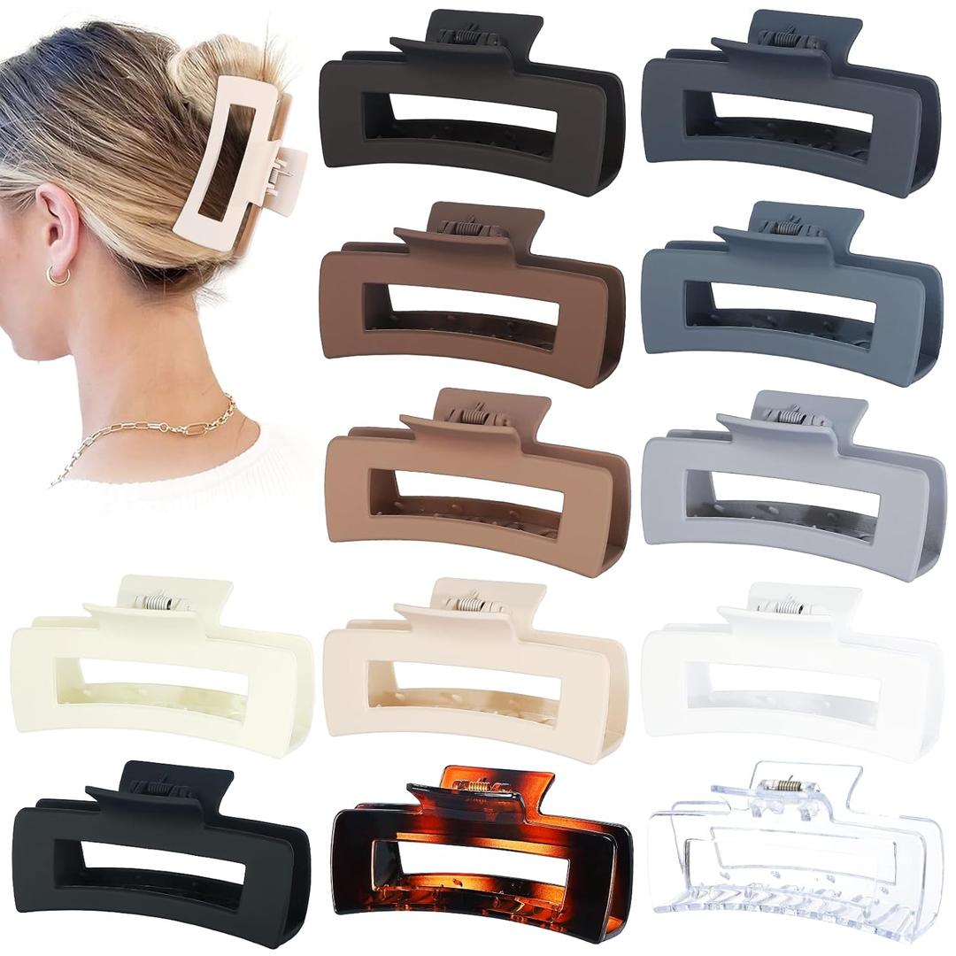 Large Square Jumbo Hair Clips - 4.1 Inch Big Jaw Clips for Thick Hair, 12 Pcs Bulk Accessories for Women and Girls - Neutral