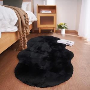 Ghouse Soft Faux Sheepskin Fur Rug 2x4 Black Fluffy Bedside Rugs Plush Rug Shag Nursery Carpet Area Rugs for Living Room Bedroom Playing Room Decor