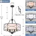 20" Large Black Drum Chandelier - 6 Lights Adjustable Height Modern Farmhouse Pendant Light Fixtures with White Fabric Shade for Kitchen Island Foyer Entryway Living Room Bedroom
