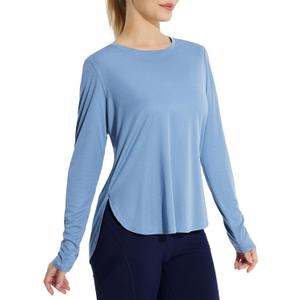 BALEAF Women's Sun Shirts UPF 50+ Long Sleeve Hiking Tops Lightweight Quick Dry UV Protection Outdoor Clothing (Large, 02-cationic Blue)