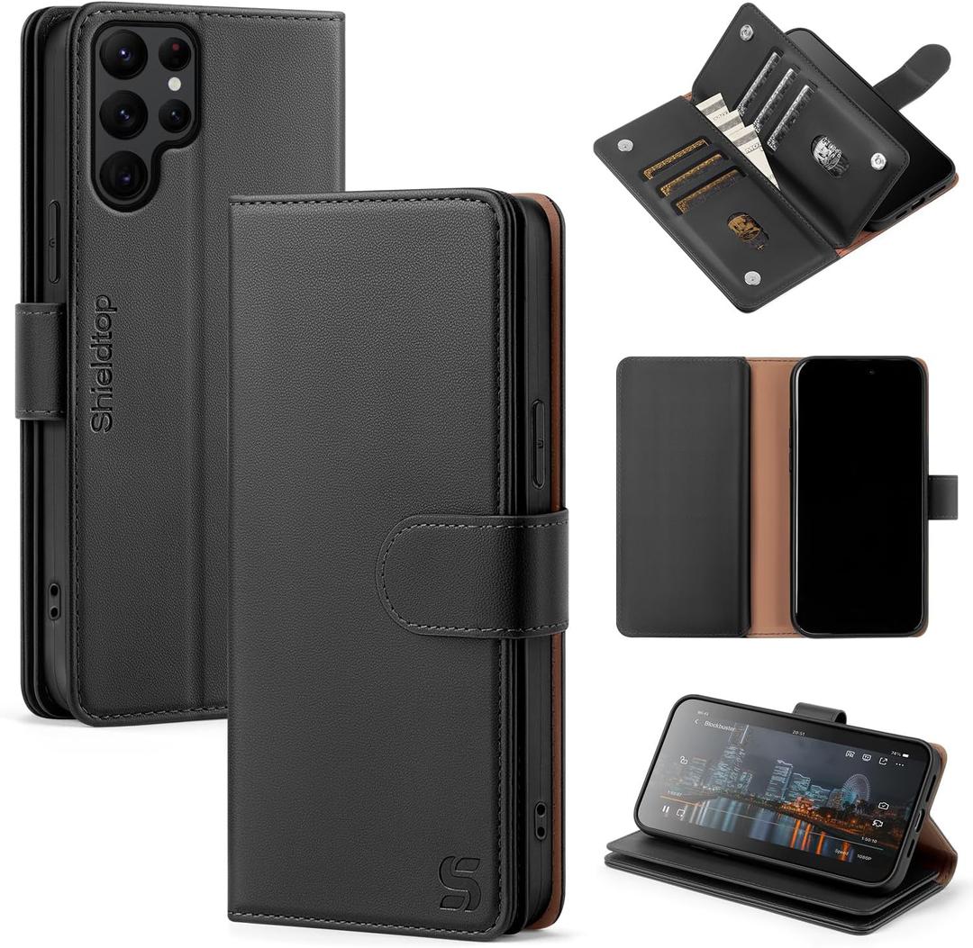 Compatible with Samsung Galaxy S23 Ultra 5G Wallet Case with Card Holder,Women Men RFID Blocking PU Leather Flip TPU Protective Cover Credit Card Slots,Phone Case for S23 Ultra,Black