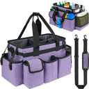 Cleaning Caddy,Cleaning Bag for Housekeepers,Cleaning Supplies Organizer with Handle,Purple (Medium)