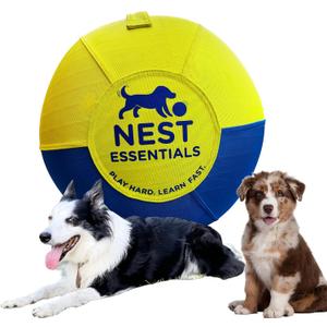 NEST ESSENTIALS Herding Ball for Dogs 18 Durable Training Dog Toy for Medium & Large Dogs | Dog Ball Includes Clicker + Pump | Blue & Yellow | Tough 1680D Fabric | for Active Breeds