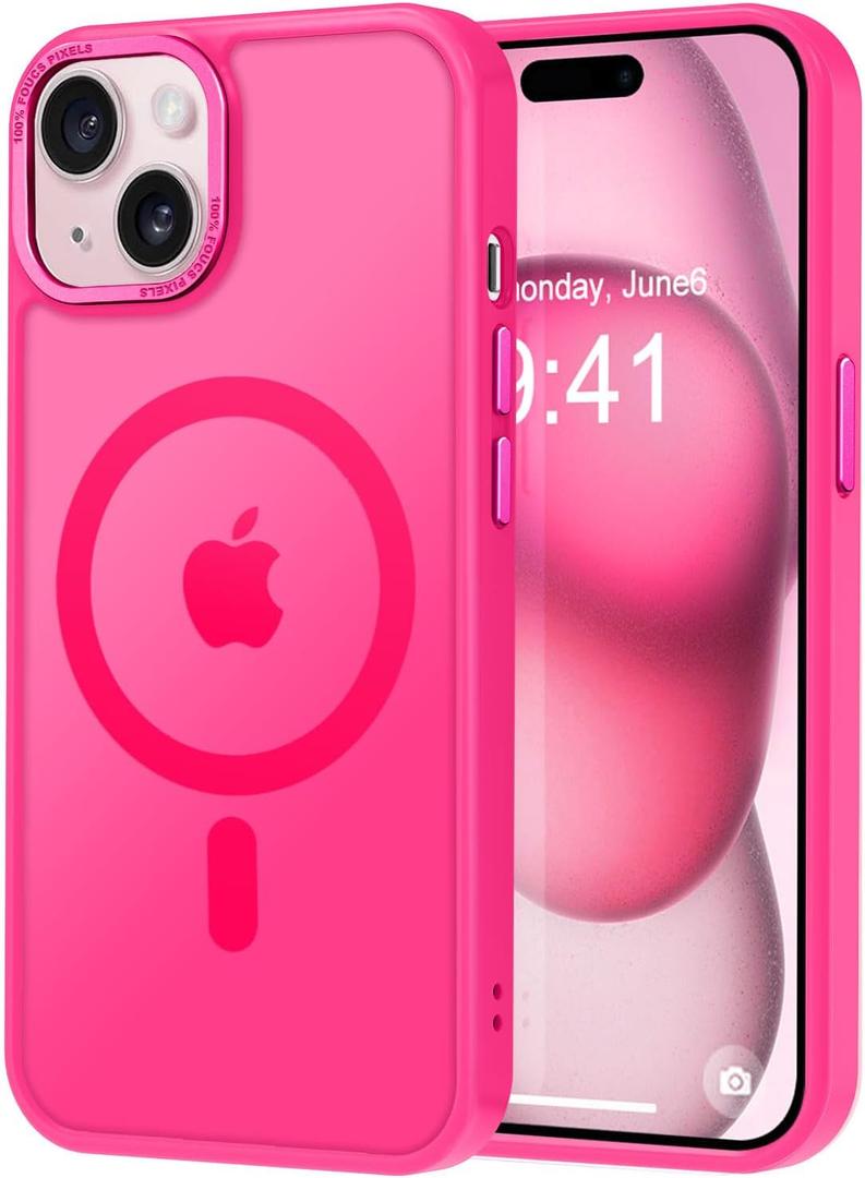 Thomo Upgraded Magnetic for iPhone 15 Plus Case [Compatible with Magsafe] [Mil-Grade Protection], Pocket-Friendly, Slim Translucent Phone Case Cover for iPhone 15 Plus 6.7", Hot Pink