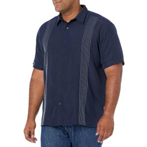 Cubavera Men's Striped Panel Dobby Short Sleeve Button-Down Shirt, Regular Fit, Point Collar, Soft Touch, 3X-Large Big, Dress Blues