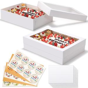 COTOPHER 16pcs 19x14x5 In Sheet Cake Boxes with Window, White Bakery Box, 19x14x5in-8 pack