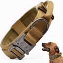 Tactical Dog Collar, Adjustable Military Training Nylon Dog Collar with Control Handle and Heavy Quick-Release Metal Buckle for Large Dogs, Brown L (Large :Width 1.5",Neck 17-20.5")