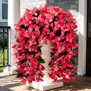 Fake Bougainvillea Artificial Hanging Flowers, 2 PCS Outdoor Faux Plants UV Resistant Realistic Silk Long Trailing Vines for Door Porch Outside Planter Urn Patio Garden Yard Decc,Hot Pink