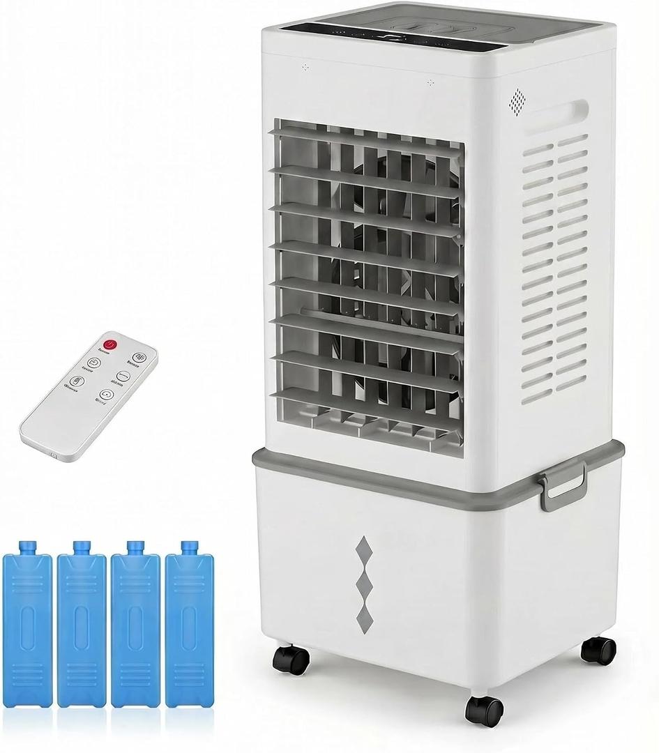 Grelife Evaporative Air Cooler with 10L(2.64 Gal) Large Tank,8 Speeds & 3 Wind Modes, 80° Oscillation,24H Timer, Remote Control, LED Display, Mist & Humidifier Function for Home Office Bedroom white