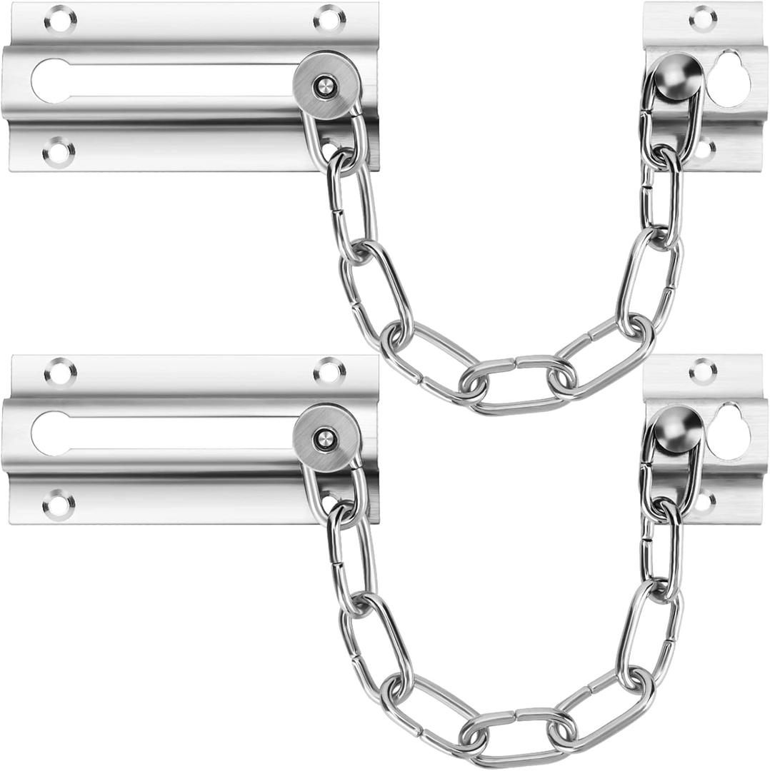 2 Pack Door Chain Lock, Stainless Steel Chain Locks for Inside Door, Premium Thickened with 12 Screws