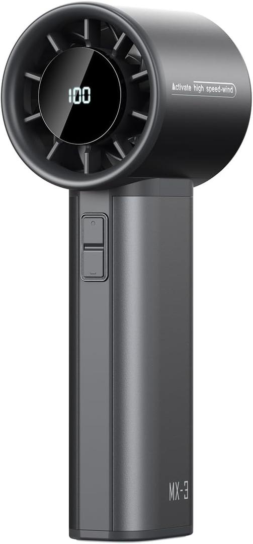Portable Handheld Turbo Fan, 100 Speeds Adjustable Mini Personal Fan, 4500mAh USB-C Rechargeable Battery Operated, Digital Display, Ultra-Quiet & Durable for Travel, Office, Gym, Outdoor Black