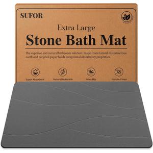 32"x20" Stone Bath Mat, Diatomaceous Earth Shower Mat, Non-Slip Super Absorbent Quick Drying Bathroom Floor Mat, Natural, Easy to Clean (Dark Grey)