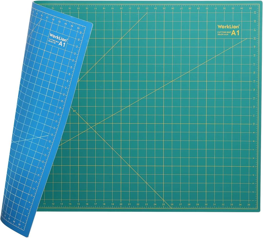 WORKLION 24" x 36" Large Self Healing PVC Cutting Mat, Double Sided, Gridded Rotary Cutting Board for Craft, Fabric, Quilting, Sewing, Scrapbooking - Art Project (Green/Blue)