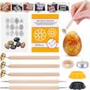 Yexiya 16 Pcs Ukrainian Easter Egg Decorating Kit Pysanky 0.3 0.4 0.5mm Kistka Pen 2 Double Sided Drop Pull Tool Stand Candle Beeswax Instructions 6 Dyes for Color Easter Egg DIY Craft Set
