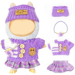 2 x Clothes for 17cm Dolls(NO Doll) , Outfits with Accessories, Purple Dress