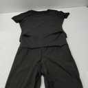 AYWA Women's 2 Piece Lounge Sets Short Sleeve Crop Top Foldover Flare Pants Casual Pajama Outfits (Black) S