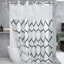 No Hook Needed White Shower Curtain with Snap in Fabric Liner Set - Hotel Style with See Through Mesh Top Window, Modern Geometric Waterdrop Design,Water-Repellent & Washable, 71x74 INCH