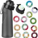 Air Scent Water Bottle 22oz with 12 Fruit Flavor Pods & Straw | Scent-Based Flavored Water Bottle, Matte Black | No Calories, Sugar-Free, BPA Free | for Kids, Adults, Suitable for Carbonation