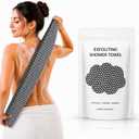 2 x Exfoliating Washcloth for Body, Long Exfoliating Shower Towel & Back Scrubber, Gentle Body Scrub Cloth for Daily Exfoliation, Quick Dry Open-Weave Shower Cloth, Black