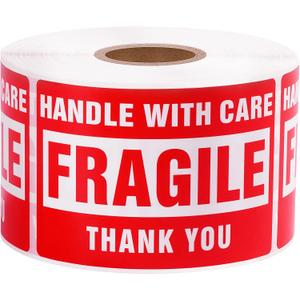 3 x 2 Inch Handle with Care 500 Fragile Stickers for Shipping Moving Glass Permanent Adhesive Commercial Grade Fragile Labels (1 Roll, 500 Labels)