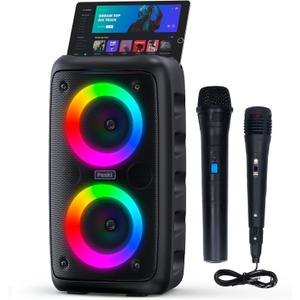 Karaoke Machine for Adults and Kids,Peski Portable Bluetooth Speaker with 1 Wireless Microphone and 1 Wired Mic,Rechargeable Powered Dj/PA Speaker System with TF Card,AUX in,REC,TWS for Birthday Party