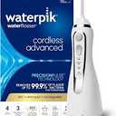 Waterpik Cordless Advanced 2.0 Water Flosser For Teeth, Gums, Braces, Dental Care With Travel Bag and 4 Tips, ADA Accepted, Rechargeable, Portable, and Waterproof, White WP580