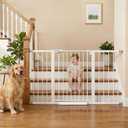 Mumeasy 29.7-57" Extra Wide Baby Gate, Auto Close Large Dog Gate for Doorways, No Drilling Pressure Mounted Pet Safety Gate for Stairs, Easy Walk Through Child Gate for Hallways, House, Indoor, White
