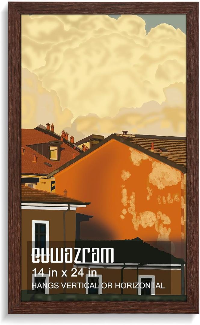 Solid Wood 14x24 Frame - Single Frame, Rustic Walnut 14 x 24 Poster Frame for Artwork, Puzzles, Photos and Movie Posters Picture Frames, Perfect Christmas Frame