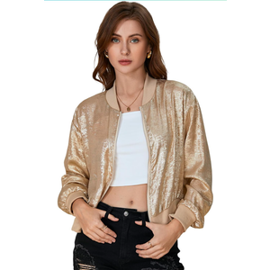SOLY HUX Women's Metallic Jacket Zip Up Long Sleeve Lightweight Outerwear Bomber Jackets XS