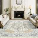 Washable Area Rug 8x10, Area Rugs Stain Resistant Neutral Washable Rugs for Living Rooms Bedroom Vintage Non-Slip Thin Large Size Area RugBrown