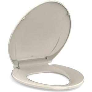 19" Elongated Almond Toilet Seat Cover, Slow Close Polypropylene Design with Never Loosen Lid, Quiet and Easy to Install & Clean